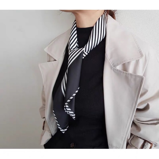 Khăn lụa vuông 70x70 turban quàng cổ,áo khăn yếm bandana thời trang đội đầu in sọc - Maben