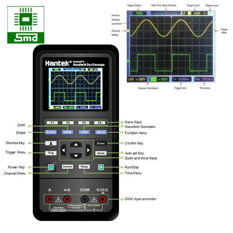 Máy Hiện Sóng Kỹ Thuật Số 2 trong 1 Cầm Tay Hantek 2C42 và 2C72