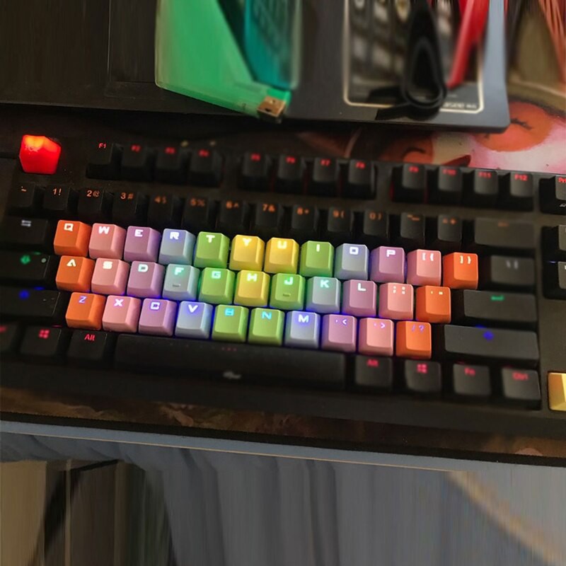 Keycap PBT Rainbow 37keys xuyên led, nút bàn phím cơ, phù hợp các các loại bàn phím thông dụng trên thị trường