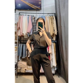 Áo sơ mi trắng đen trơn phom ôm