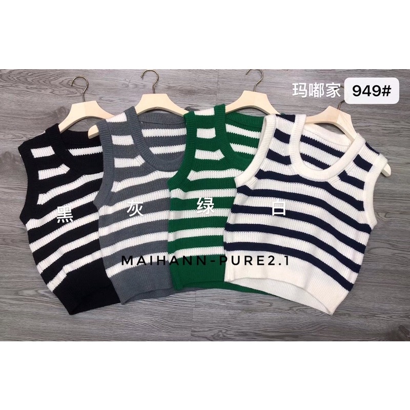 Áo gile kẻ sọc to 4 màu siêu hàn quốc