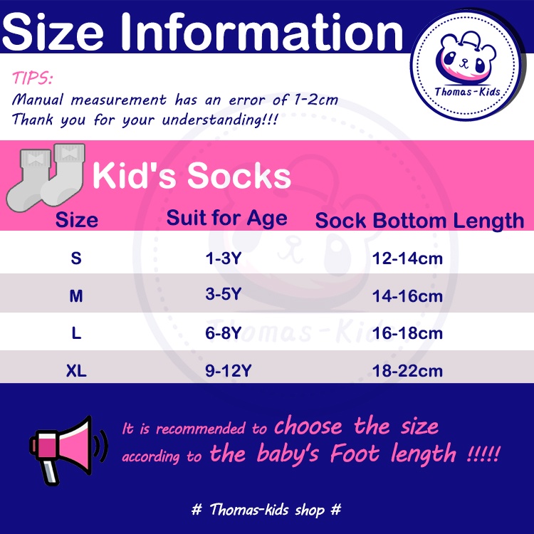 [THOMAS Kids] 1-12 Tuổi Vớ Trẻ Em Bằng Vải Cotton Phối Lưới Hình Hoạt Hình Dễ Thương