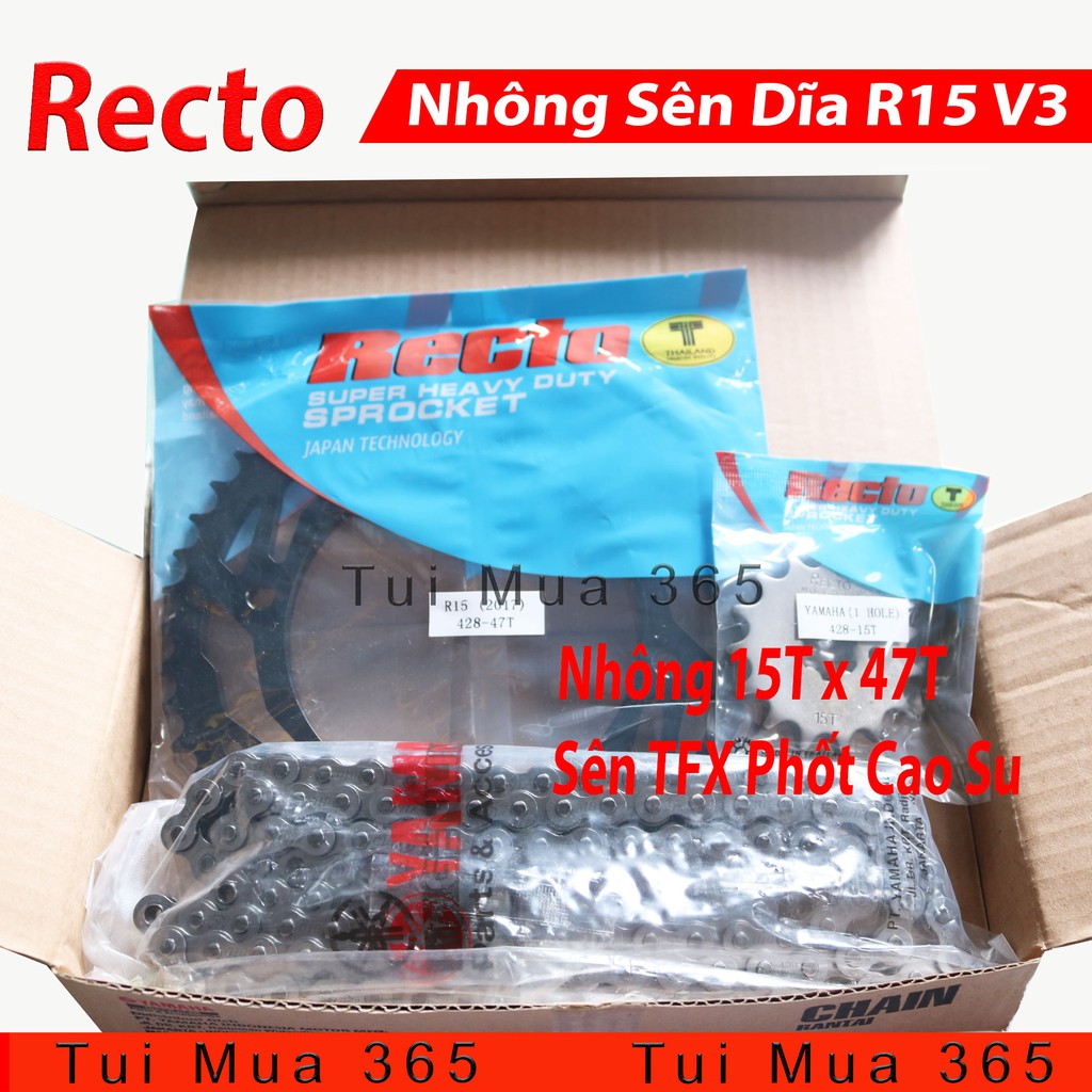 Nhông Sên Dĩa 15T x 47T Recto xe Yamaha R15 V3 - Sên TFX Phốt Cao Su ( Thái Lan )