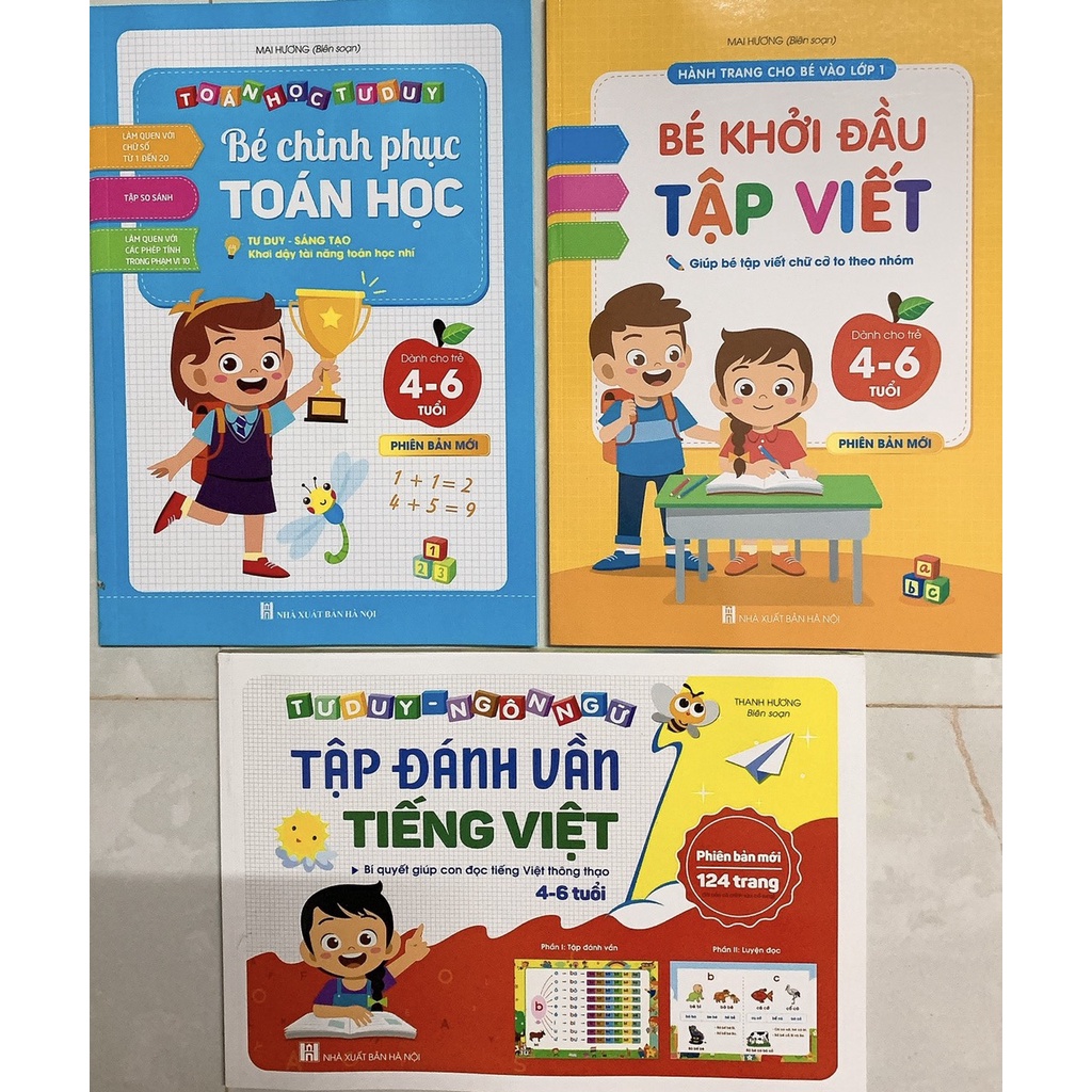 Sách - Combo Bé chinh phục toán học, Bé khởi đầu tập viết và Tập đánh vần tiếng việt (3 quyển)