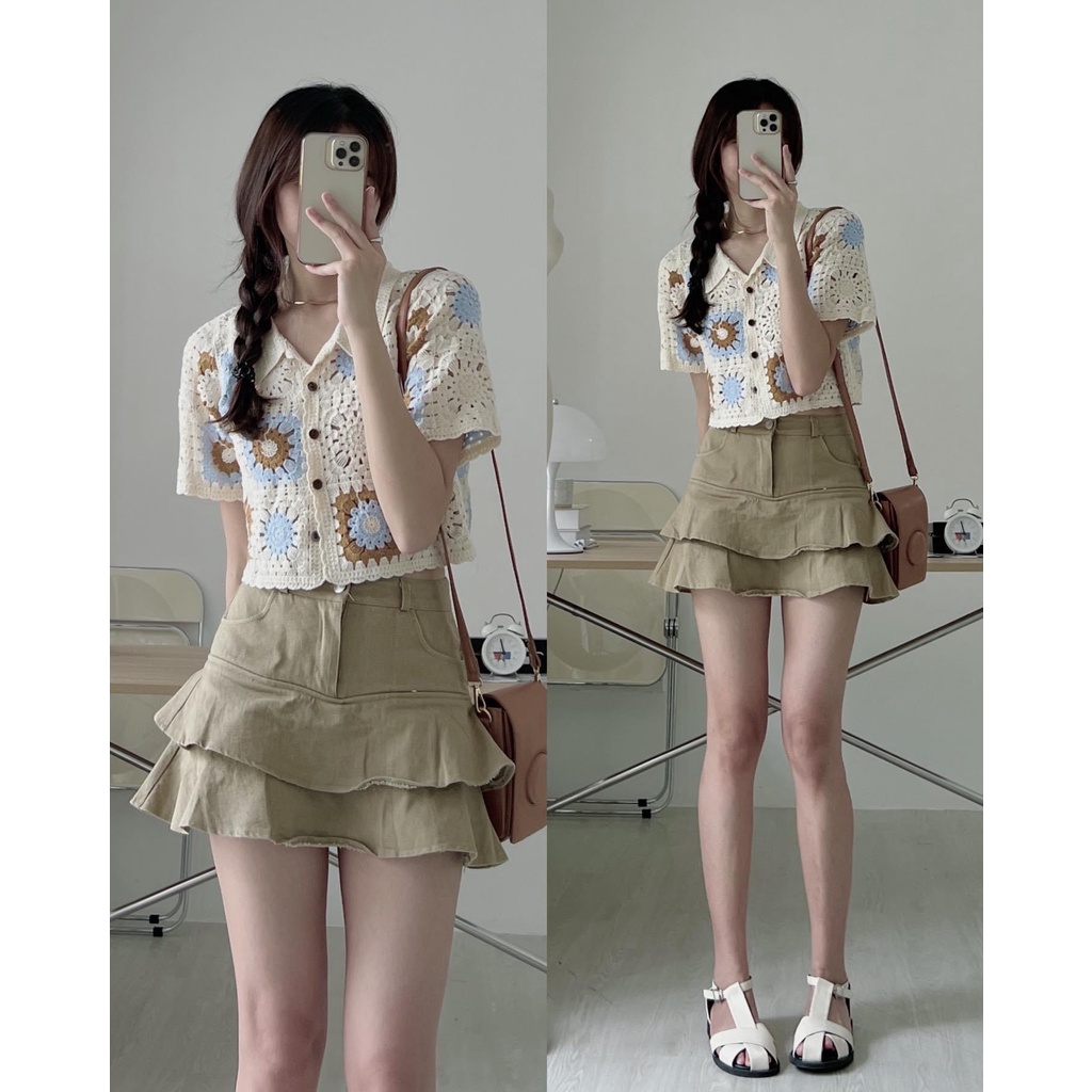 [QUÀ TẶNG LÀ DÂY BUỘC TÓC TRƠN MÀU BẠN NHÉ] Áo PoLo Croptop, Áo Len Móc Họa Tiết Thổ Cẩm Hàng Quảng Châu Loại 1 | BigBuy360 - bigbuy360.vn