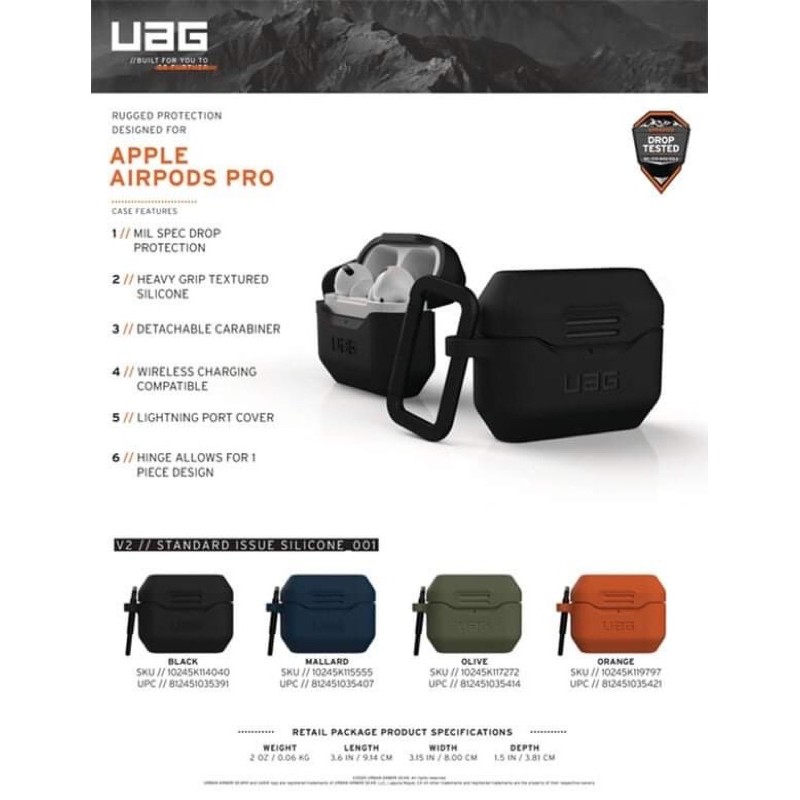 ỐP UAG AIRPODS  , AIRPODS PRO V2 STANDARD ISSUE SILICONE , Ốp chống sốc silicone cho Apple Airpod , Airpod Pro