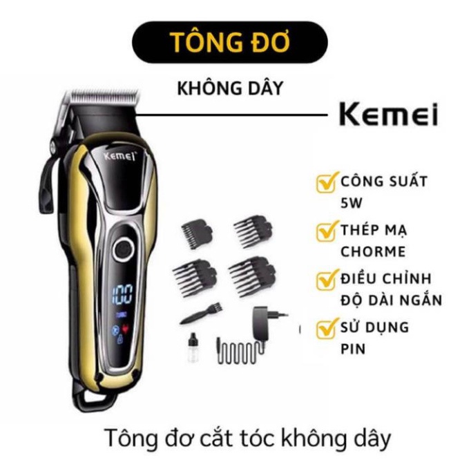 Tông đơ cắt tóc không dây chuyên nghiệp Kemei KM-1990 chế độ Turbo siêu mạnh ,Hàng Chính Hãng