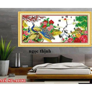 Xả kho Freeship 250k Toàn Quốc-Tranh thêu chữ thập đồng hồ đôi công A1081- Ngocthinhshop