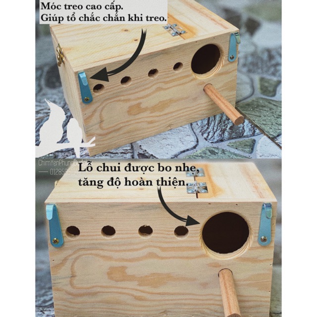 Tổ đẻ cho chim Yến Phụng nắp mở 7/3 (có móc treo, cầu đứng)