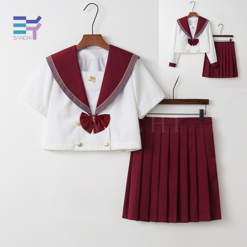 Sanchi Rose Poetry jk Bộ Đồng Phục Thủy Thủ Mặt Trăng Váy Xếp Ly Màu Đỏ Đậm Phong Cách Preppy Nhật Bản Chính Hãng Cho Nữ Sinh Trung Niên