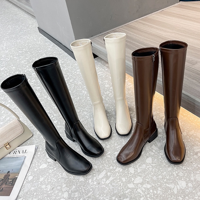 Boot đùi bốt đùi nữ da lì trơn gót vuông cao 4p chất liệu da cao cấp hàng Quảng châ