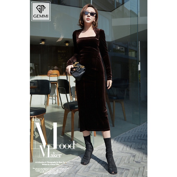 Váy đầm nữ nhung cao cấp thiết kế dáng ôm body Gemmi fashion, DK8460