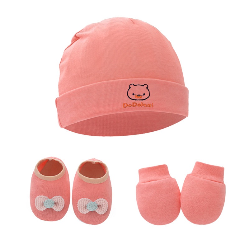 1 Bộ Găng Tay + Mũ + Găng Tay + Vớ Bằng Vải Cotton Mềm Chống Trầy Xước Cho Bé Sơ Sinh
