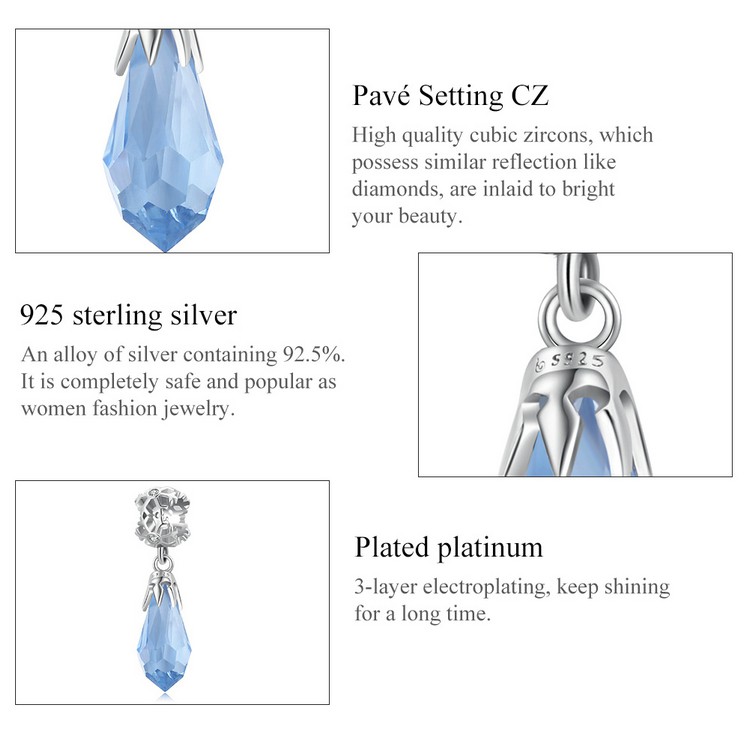 Mặt Trang Sức Bamoer Bsc515 Bằng Bạc 925 Hình Bông Tuyết Đính Đá Pha Lê Lỗ 4.5mm Dùng Làm Vòng Cổ/Vòng Tay DIY