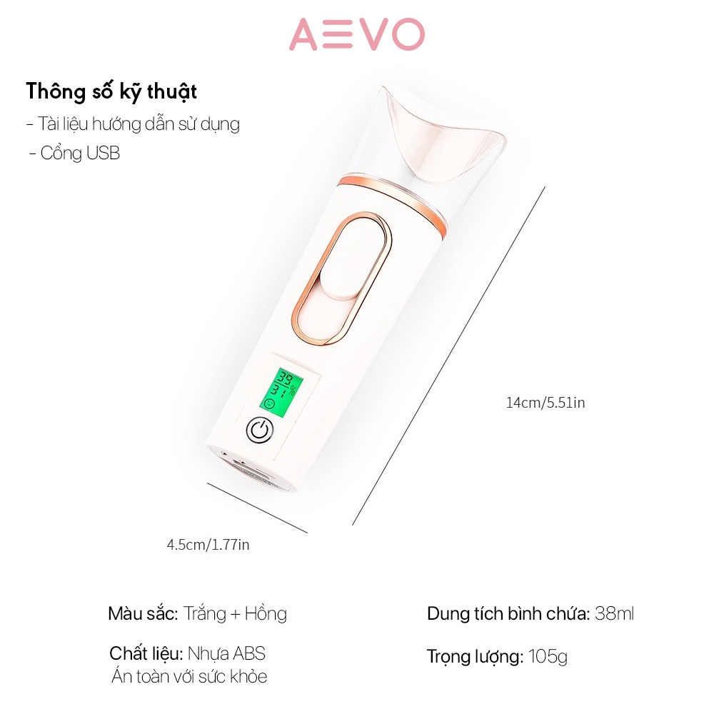 Máy phun sương tạo ẩm AEVO Nano Sprayer 5IN1 làm sạch da, cấp ẩm tức thì, phù hợp với mọi loại da