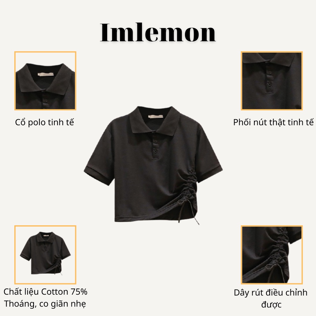 Áo Thun Croptop Polo Tay Ngắn Rút Eo Một Bên IMLEMON Thời Trang Nữ Năng Động Dễ Thương