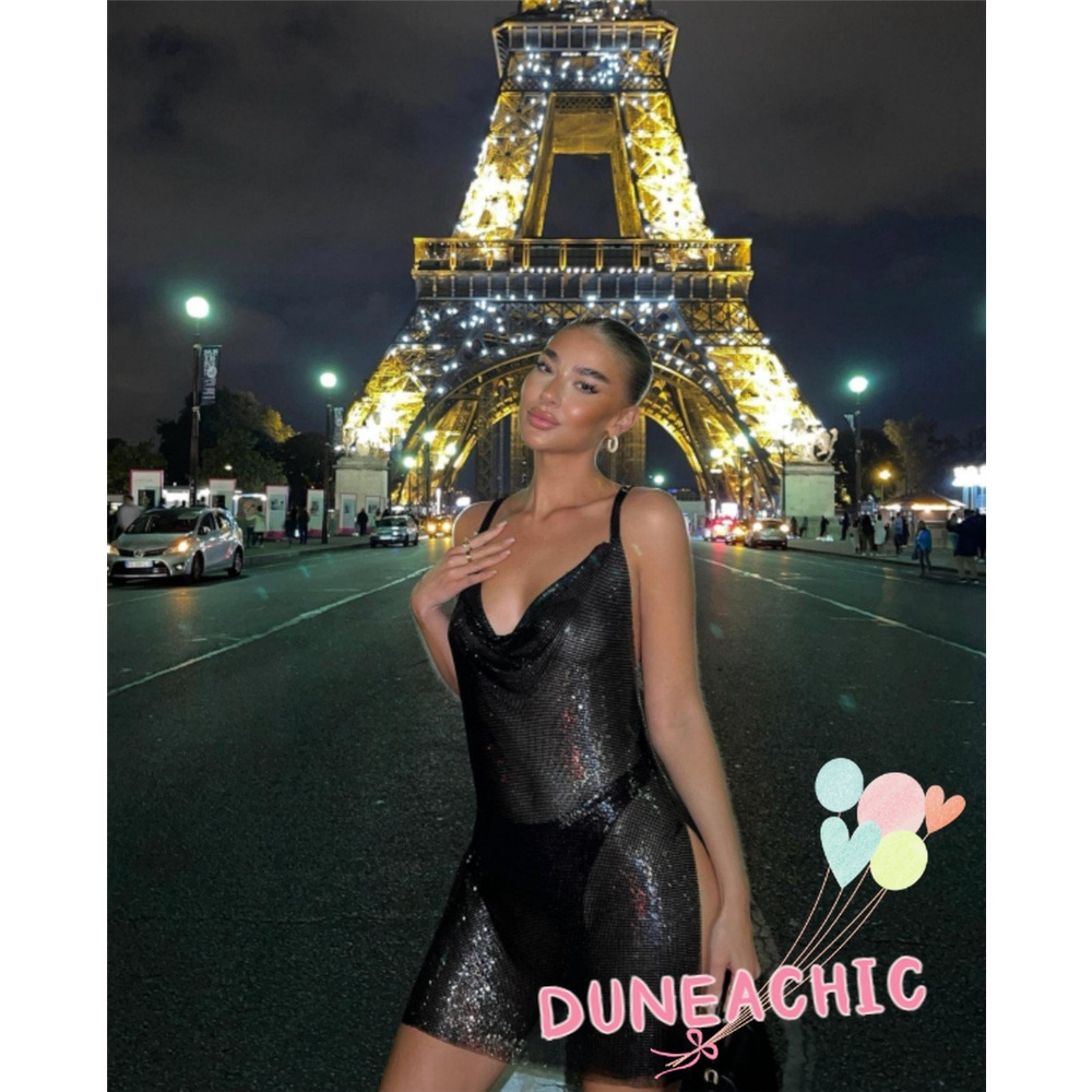 Đầm Xẻ Tà Kim Loại Lấp Lánh Gợi Cảm Cho Nữ