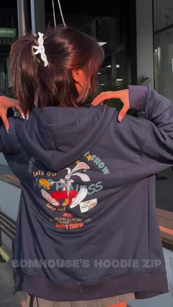 Áo Khoác Hoodie Zip Happiness Form Rộng Nam Nữ Ulzzang Unisex Bomhouse | BigBuy360 - bigbuy360.vn