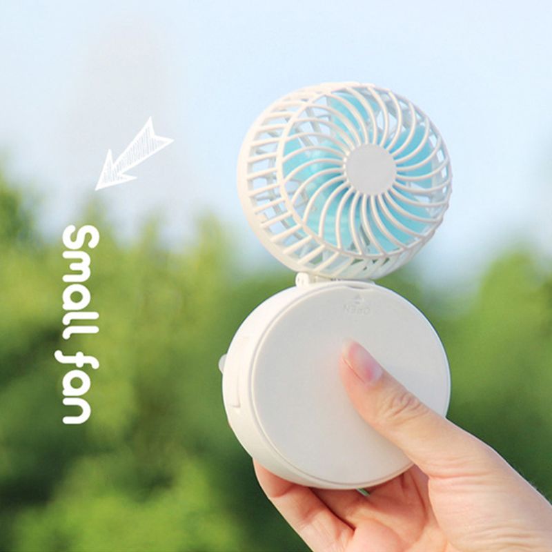 Quạt Mini Cầm Tay Có Thể Sạc Lại Kèm Gương Trang Điểm Tiện Dụng