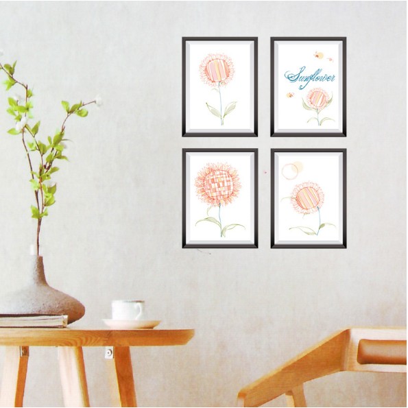 Decal trang trí tường4 khung Hoa sang trọng