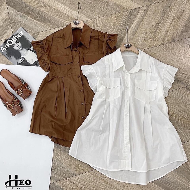 áo sơ mi nữ chiết ly bèo vai 2 bên