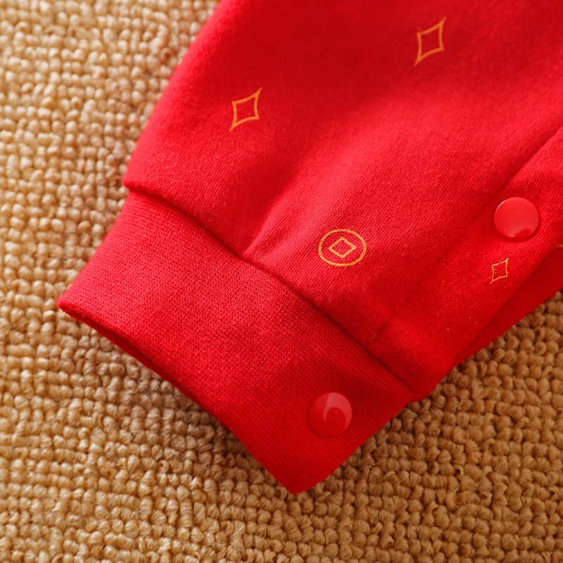 Áo Liền Quần Vải Cotton Tay Dài Phong Cách Trung Hoa Dành Cho Bé Trai Gái 0-18 Tháng Tuổi