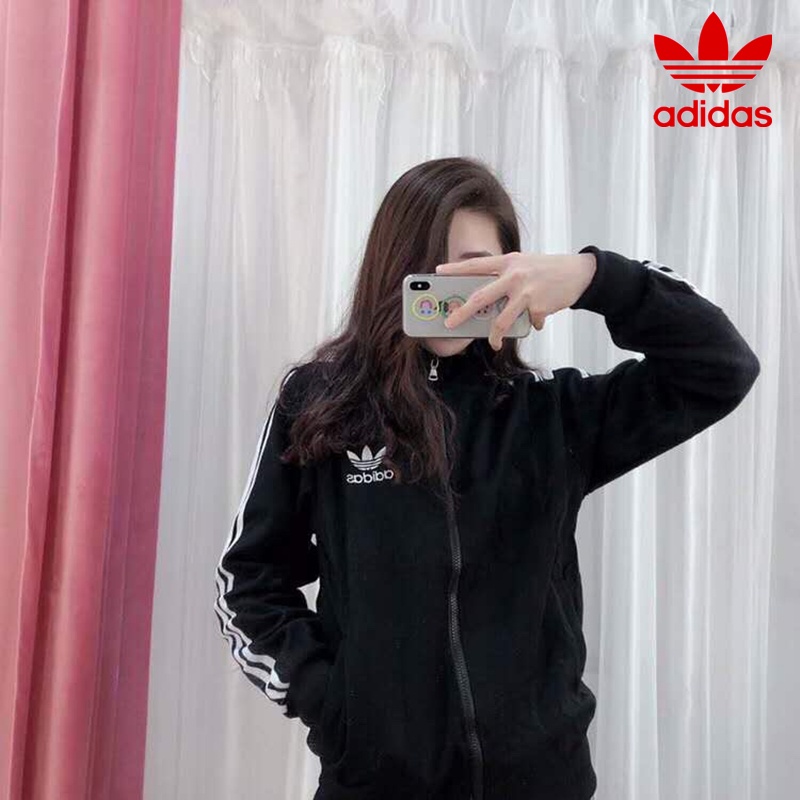 Áo Khoác Thể Thao Adidas 100% Cotton Cổ Đứng Thêu Ba Sọc Cho Cặp Đôi
