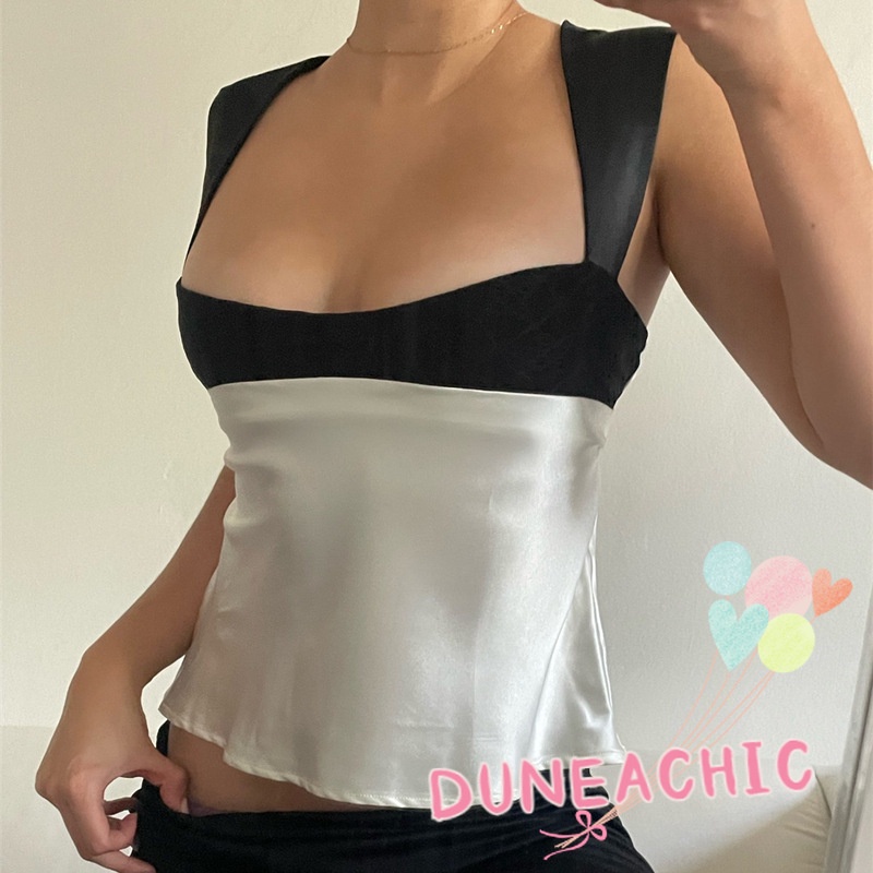 DUNEA Áo Hai Dây Dáng Ngắn Hở Lưng Màu Sắc Tương Phản Thời Trang Quyến Rũ Cho Nữ DUNEA715