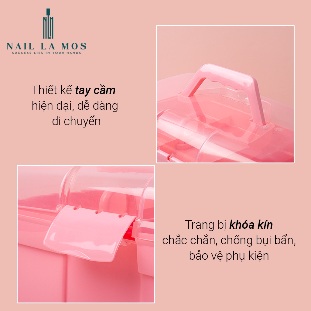 Cốp nhựa đựng đồ nail màu hồng tiện lợi – cốp đựng đồ nail giá rẻ