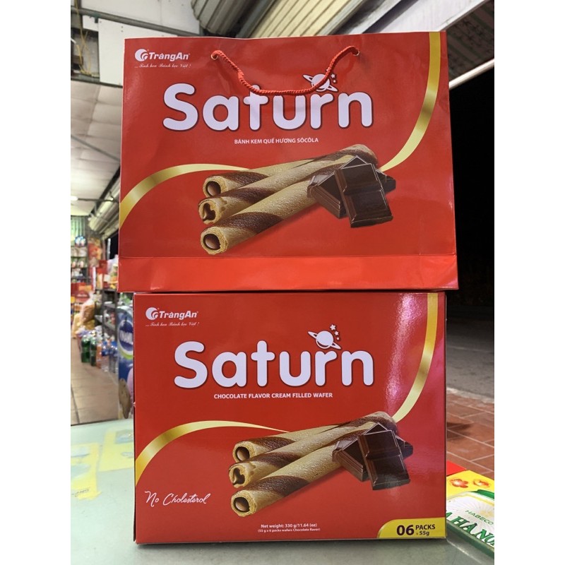 Bánh kẹo Quế hỗn hợp Chocolate Saturn tràng An hộp vuông 330g ( Có Túi Xách )