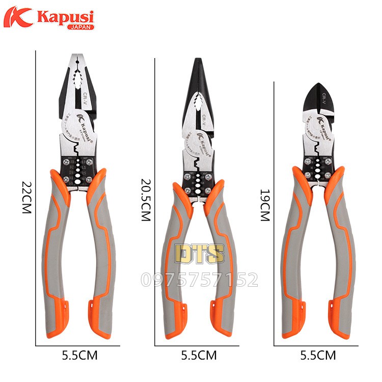 Kìm điện – kìm cắt - nhọn kìm đa năng công nghiệp Nhật Kapusi JAPAN thép CR-V cao cấp, thiết kế tiên tiến tiết kiệm 30%