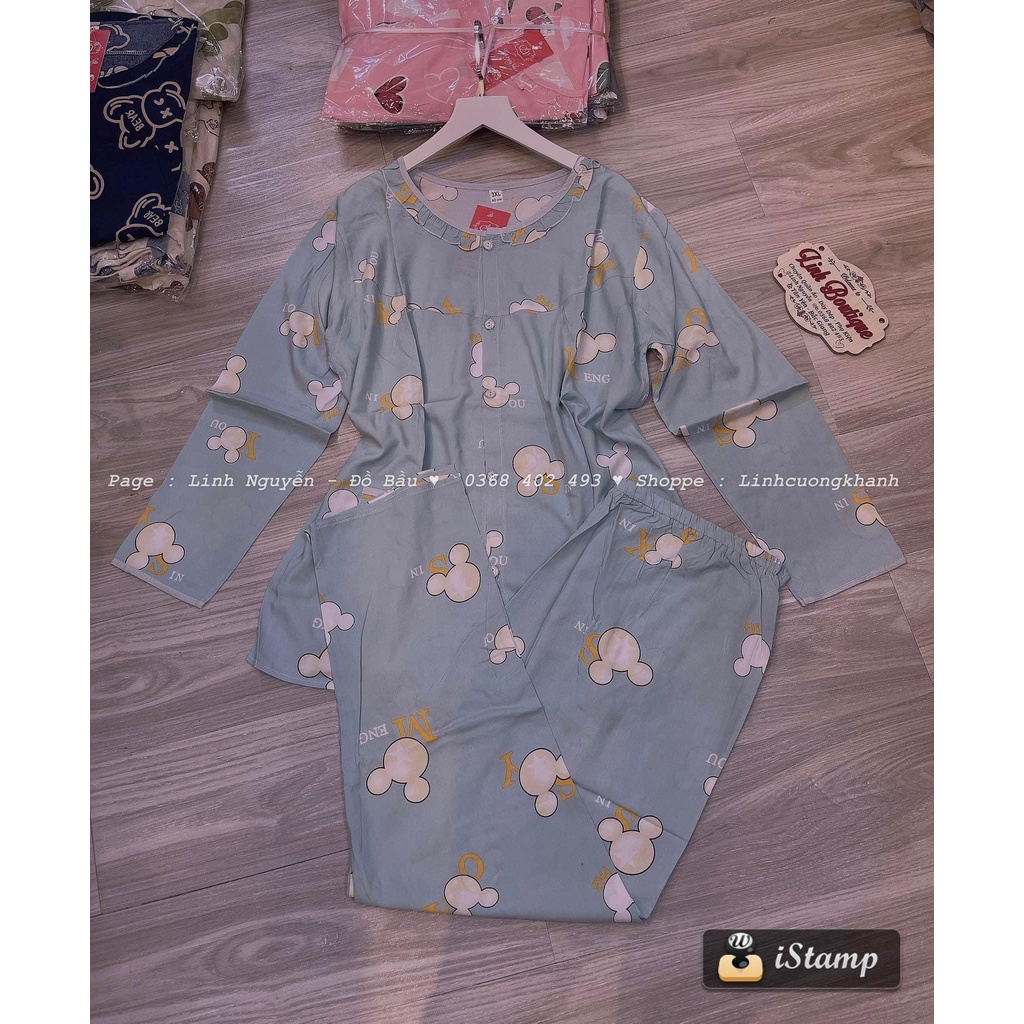 (SIZE ĐẠI )Bộ Bầu Pyjama lanh lụa có chun chỉnh bụng cho mẹ bầu và sau sinh (k có khóa ngưc)