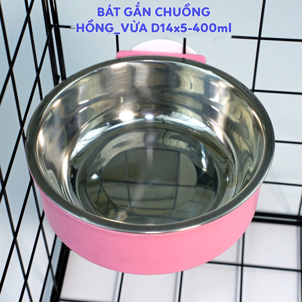 Bát ăn cho mèo chó thú cưng gắn chuồng bằng inox đế nhựa lapeta