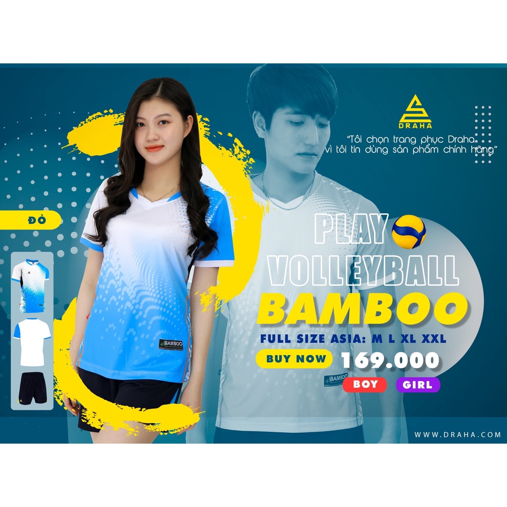 -  Bộ quần áo bóng chuyền nam/nữ DRAHA BAMBOO  cao cấp chất liệu vải mè
