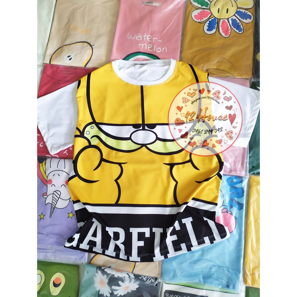 Bộ đồ hoạt hình mèo vàng unisex form rộng tay lỡ