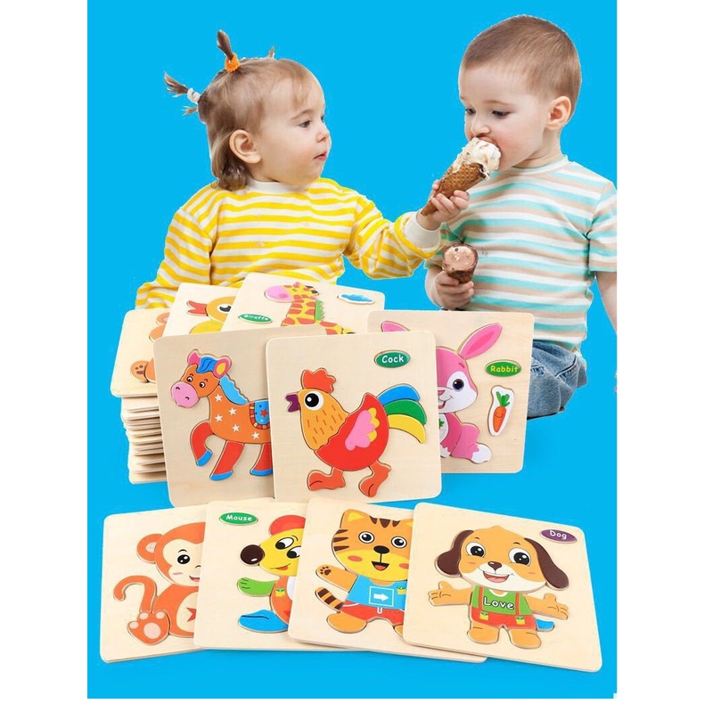 Đồ chơi 10 bộ tranh xếp hình, ghép hình lắp ráp bằng gỗ 3d in nổi thông minh phát triển trí tuệ cho bé với nhiều chủ đề