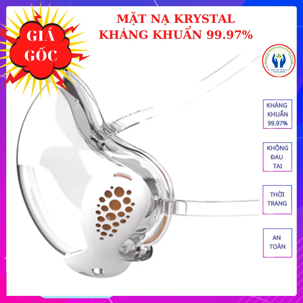 Khẩu trang nhựa trong suốt, phủ Nano Bạc, Khẩu trang KRYSTAL, diệt khuẩn bề mặt 99.9% (theo FDA Hoa Kỳ) trong 24 giờ