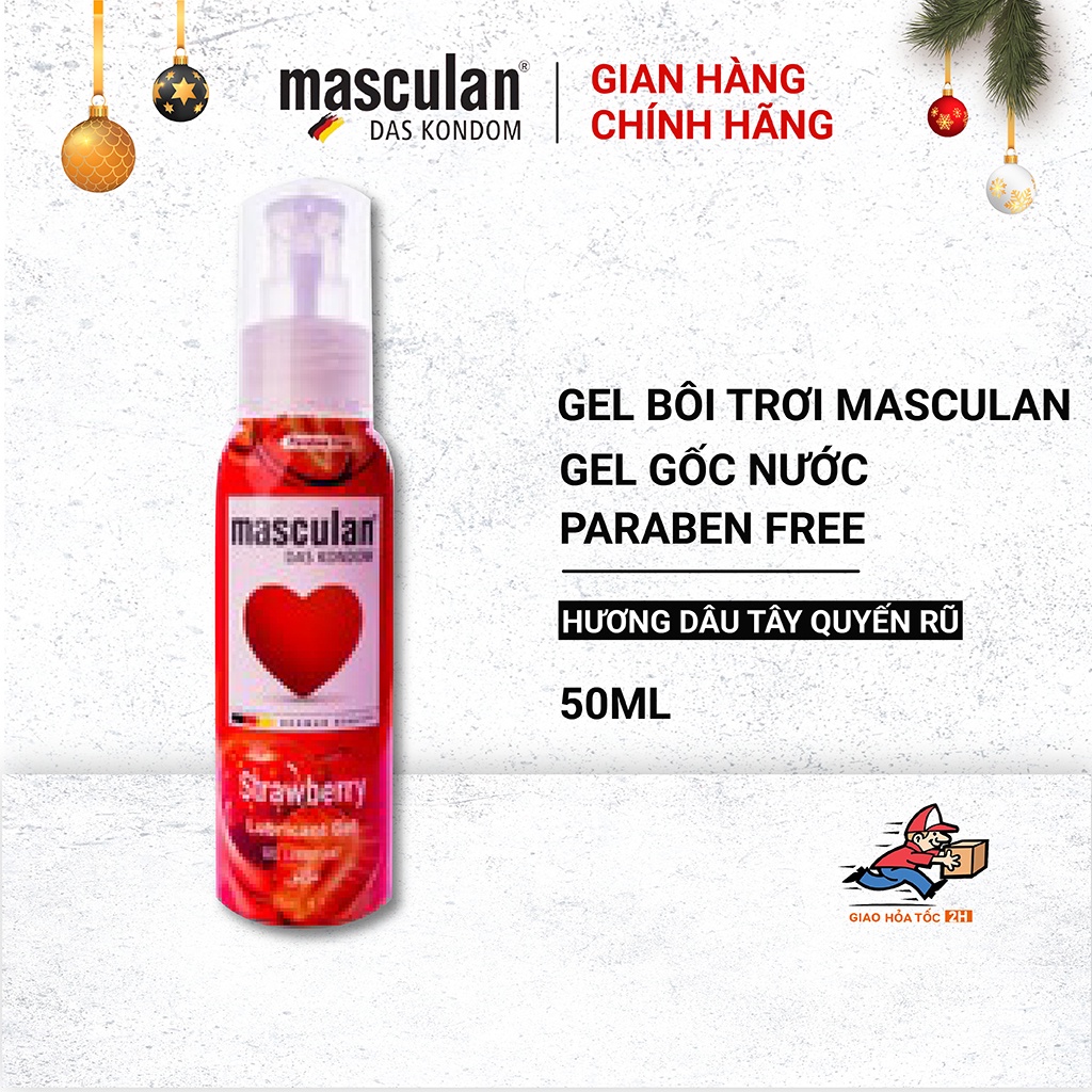 Gel bôi trơn cao cấp Masculan Strawberry - Hương dâu tây ngọt ngào - Gốc nước - Không chất bảo quản - An toàn - 75ml