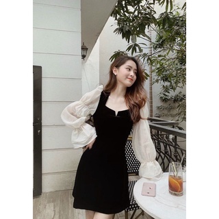 Đầm dạo phố chất nhung tay dài phối voan cute Syne Dress