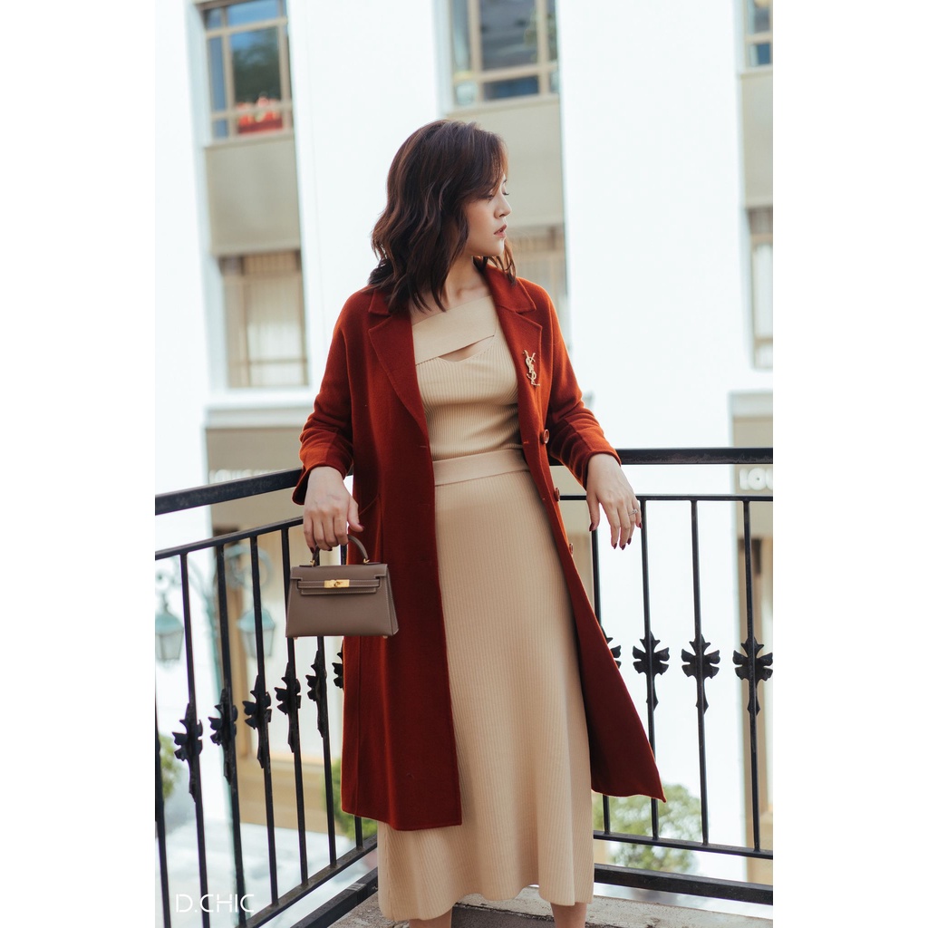 Măng tô dạ Handmade dài cổ 2 ve eo thắt đai D.CHIC MS: 980232