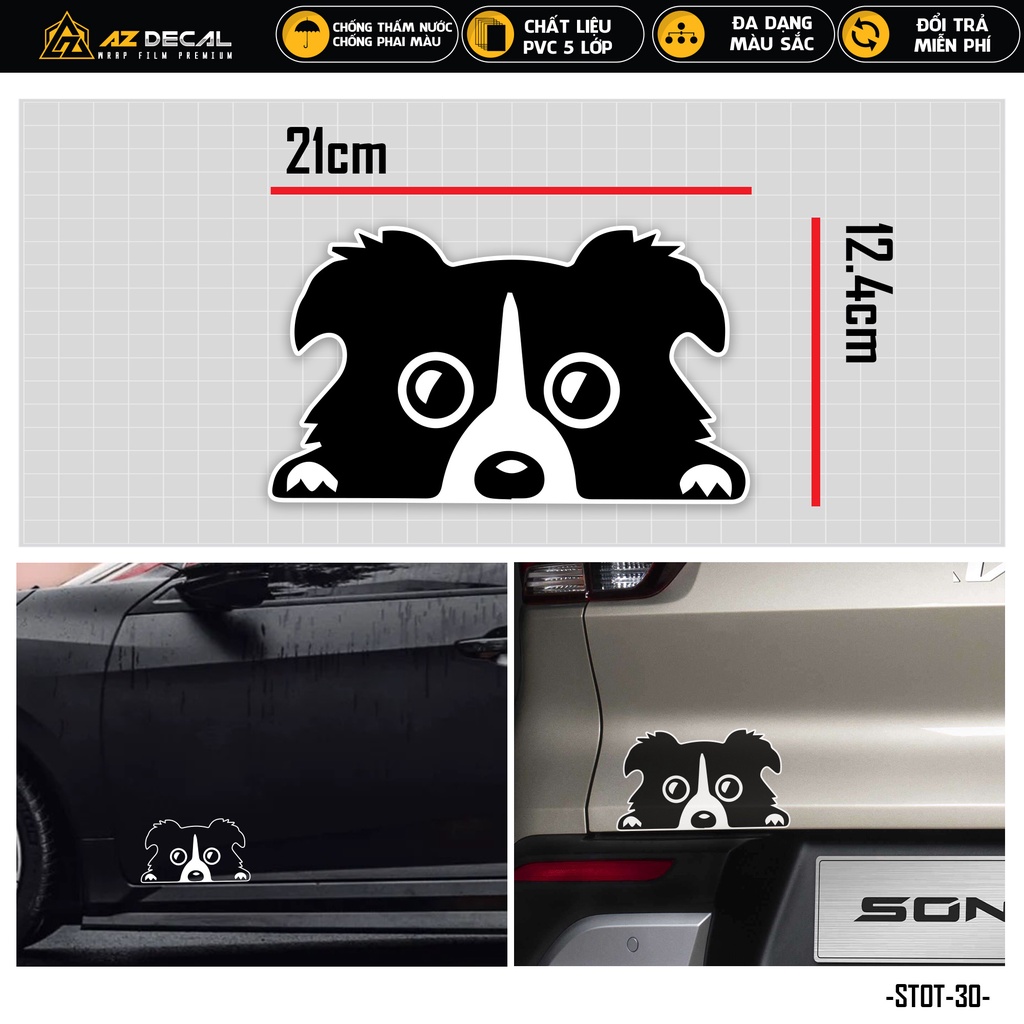 Tem Dán Xe Ô Tô Thiết Kế Cún Con | STOT-30 | Sticker Decal Dán Sườn Cản Sau Kính Cửa Capo Xe Hơi Oto Chống Nước Bền Màu