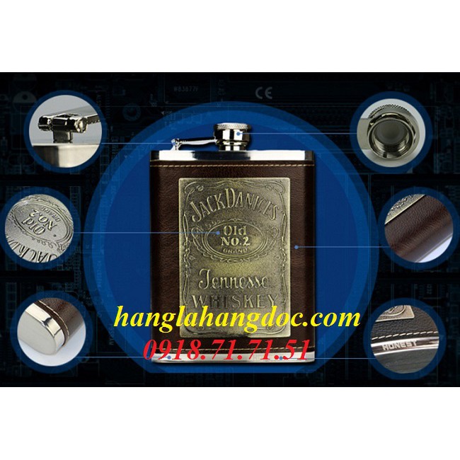 Bình đựng rượu inox bỏ túi Honest 8oz , bọc da Jack