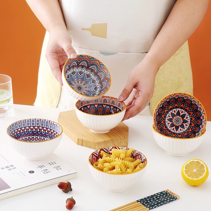 Bát và đũa họa tiết sang trọng phong cách Tablewate, bộ 6 bát và đũa deco siêu xinh