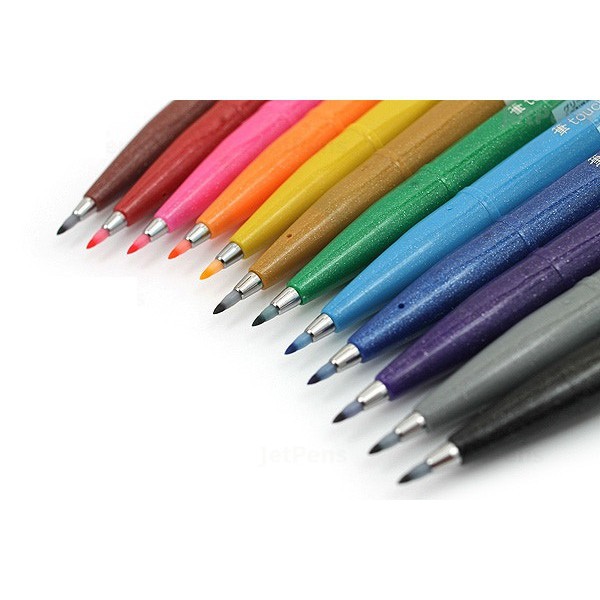 Bộ 12 bút brush viết calligraphy Pentel Sign Pen - Basic Colors