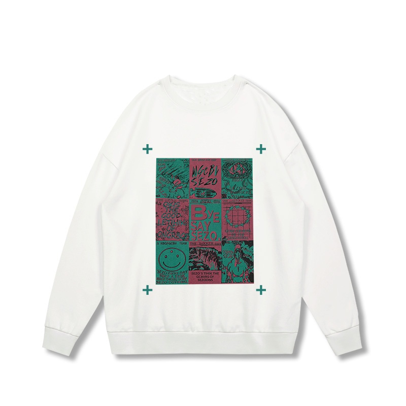 SELVZE Áo sweater cổ tròn dáng rộng in họa tiết thời trang đường phố Mỹ cá tính cho nữ
