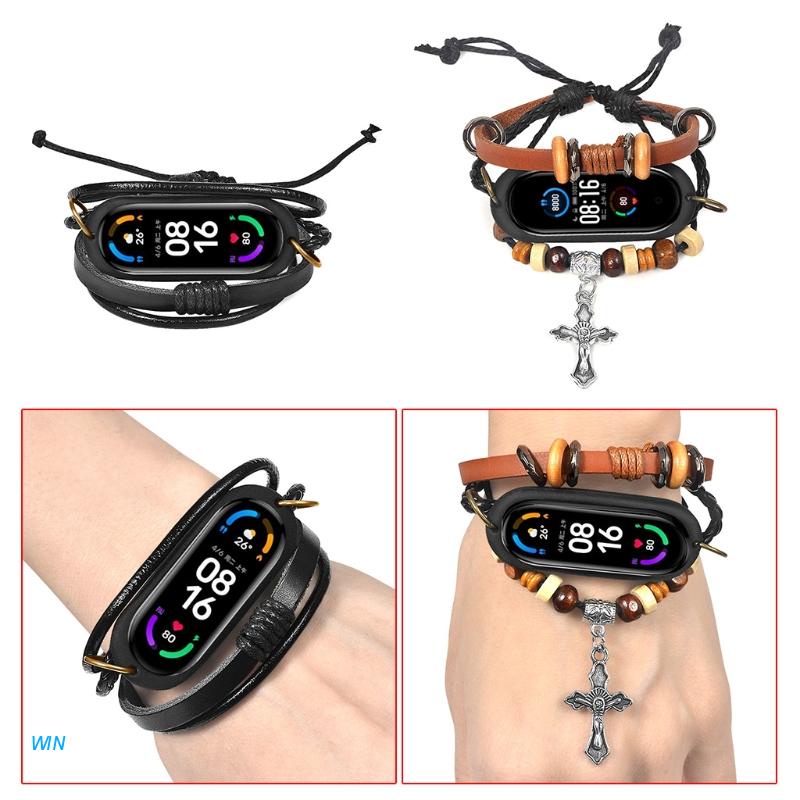 Dây đeo thay thế chất liệu da phong cách cổ điển cho Mi Smart Band 5 6