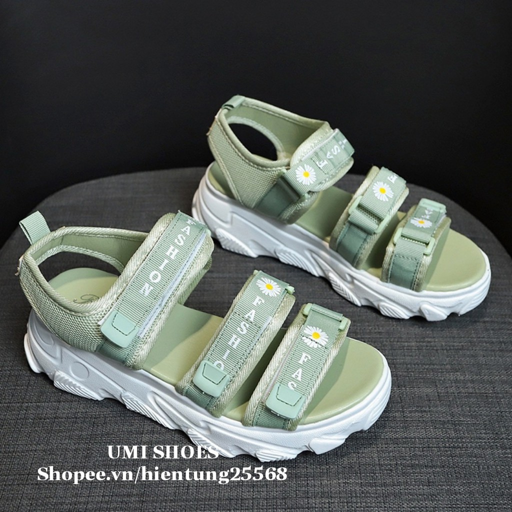 [PHIÊN BẢN GIỚI HẠN] Sandal ulzzang hoa cúc 3 quai ngang đơn giản màu đen full/xanh đế cao 5cm nữ cá tính năng động mới