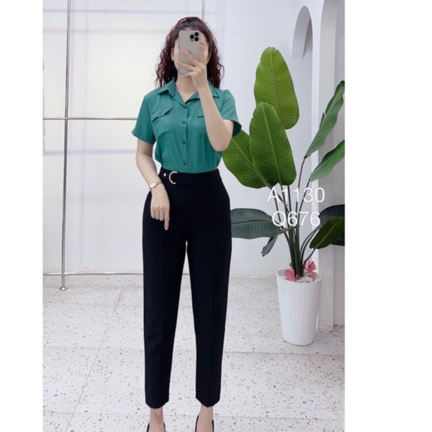Hàng quảng Châu cao cấp _ Quần Baggy công sở cạp khuy tròn