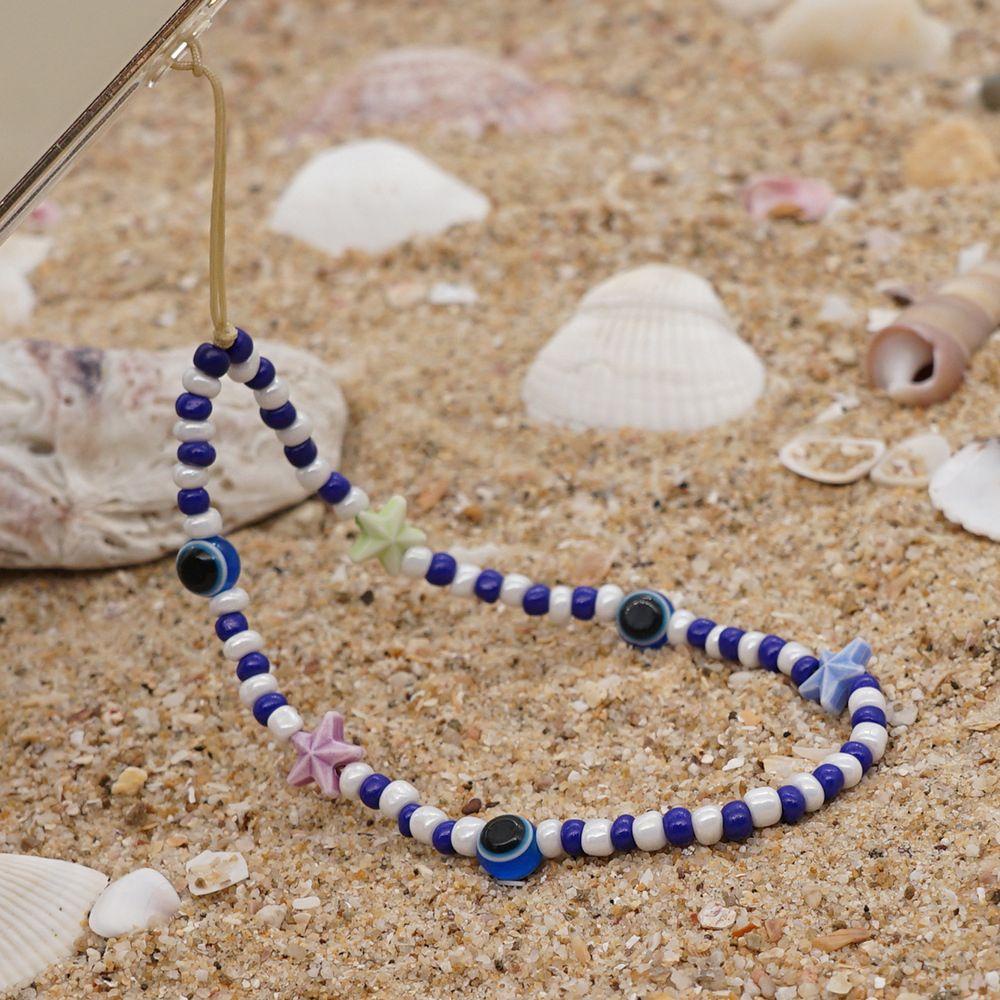 Dây Đeo Điện Thoại Xâu Hạt Màu Xanh Dương Phong Cách Bohemian