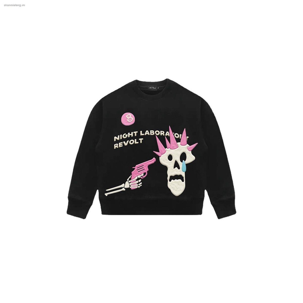 Áo nỉ tay dài in hình đầu lâu cá tính cho nam nữ